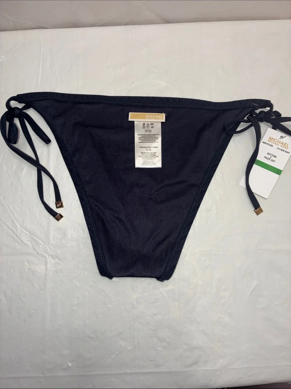 Michael Kors Black Ribbed Tie-Side Bikini Bottoms